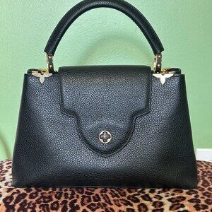 Black Taurillon Leather Flower Crown Capucines PM Bag